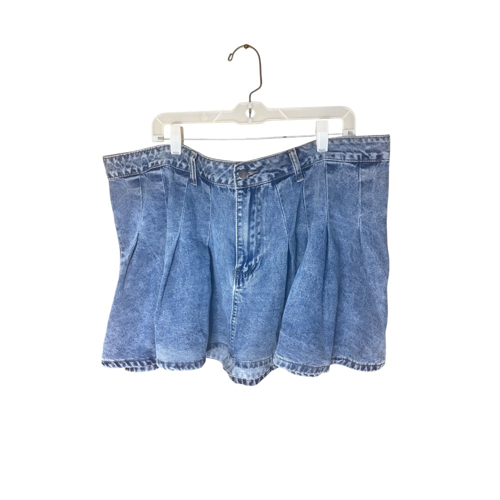 SHEIN Curve Blue Pleated Denim Mini Skirt Skater High Waisted 3XL Plus Size